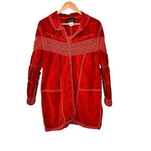 Via Accenti Womens Western Suede Shirt Jacket Size XL Boho Embroidered Crochet